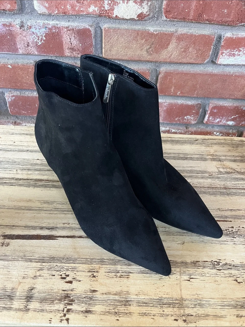 Charles By Charles David Black Pointed Toe Ankle Booties with Kitten Heel